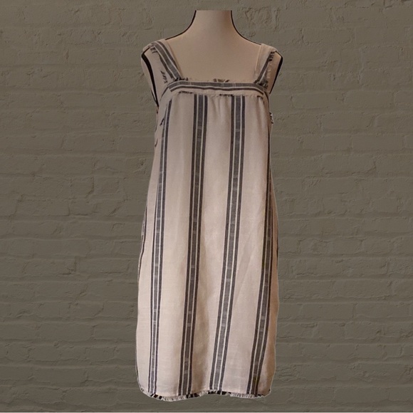 Essue- navy blue & natural white gunny sack stripe sleeveless pinafore dress NWT - Picture 9 of 10